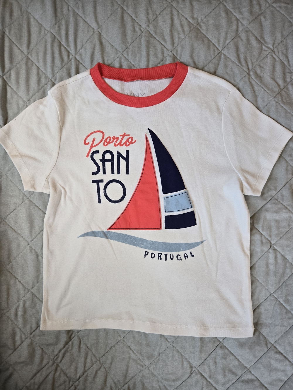 Sailboat Graphic Shrunken Ringer Tee - White & Coral